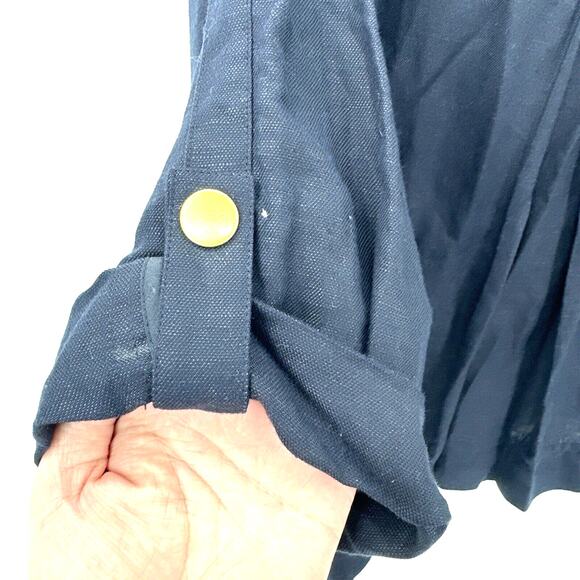Peck & Peck Jacket Womens XL Crop Navy Blue Full Zip Linen Tencel Lightweight - Picture 8 of 8